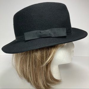 Bollman USA Black Wool Felt Fedora Grosgrain Band Vintage